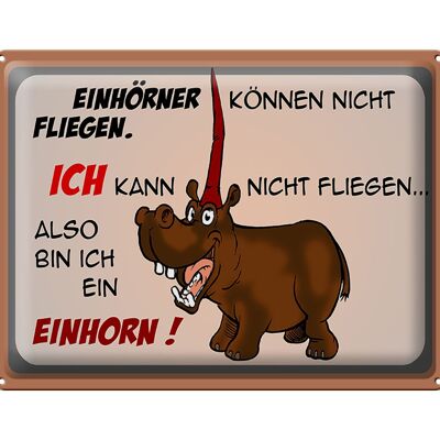 Blechschild Tiere 40x30cm kann nicht fliegen bin Einhorn