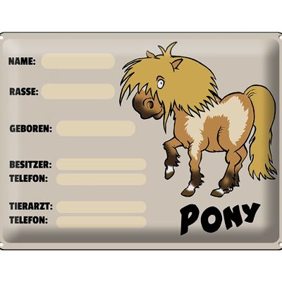 Cartel de chapa Pony 40x30cm Nombre de los animales Raza Propietario Nacido