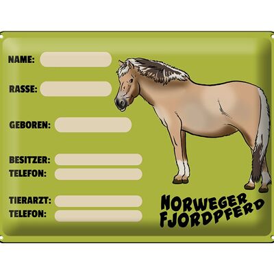 Tin sign horse 40x30cm Norwegian Fjord horse details name