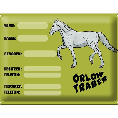 Blechschild Pferd 40x30cm Orlow Traber Name Besitzer Rasse