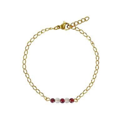 Pulsera Cristal de Roca y Oro Granate