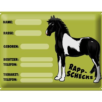 Tin sign horse 40x30cm black and white name owner breed