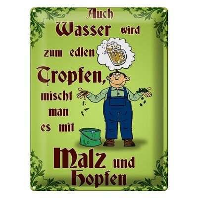 Blechschild Bier 30x40cm auch Wasser wird zum edlen Tropfen