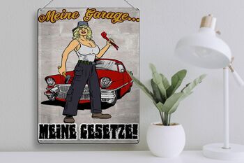 Plaque en tôle Pinup 30x40cm Mon garage mes lois 3