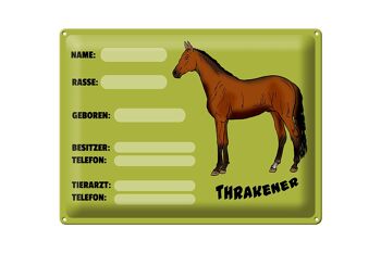 Plaque en métal cheval 40x30cm, nom Thracens, propriétaire, race 1