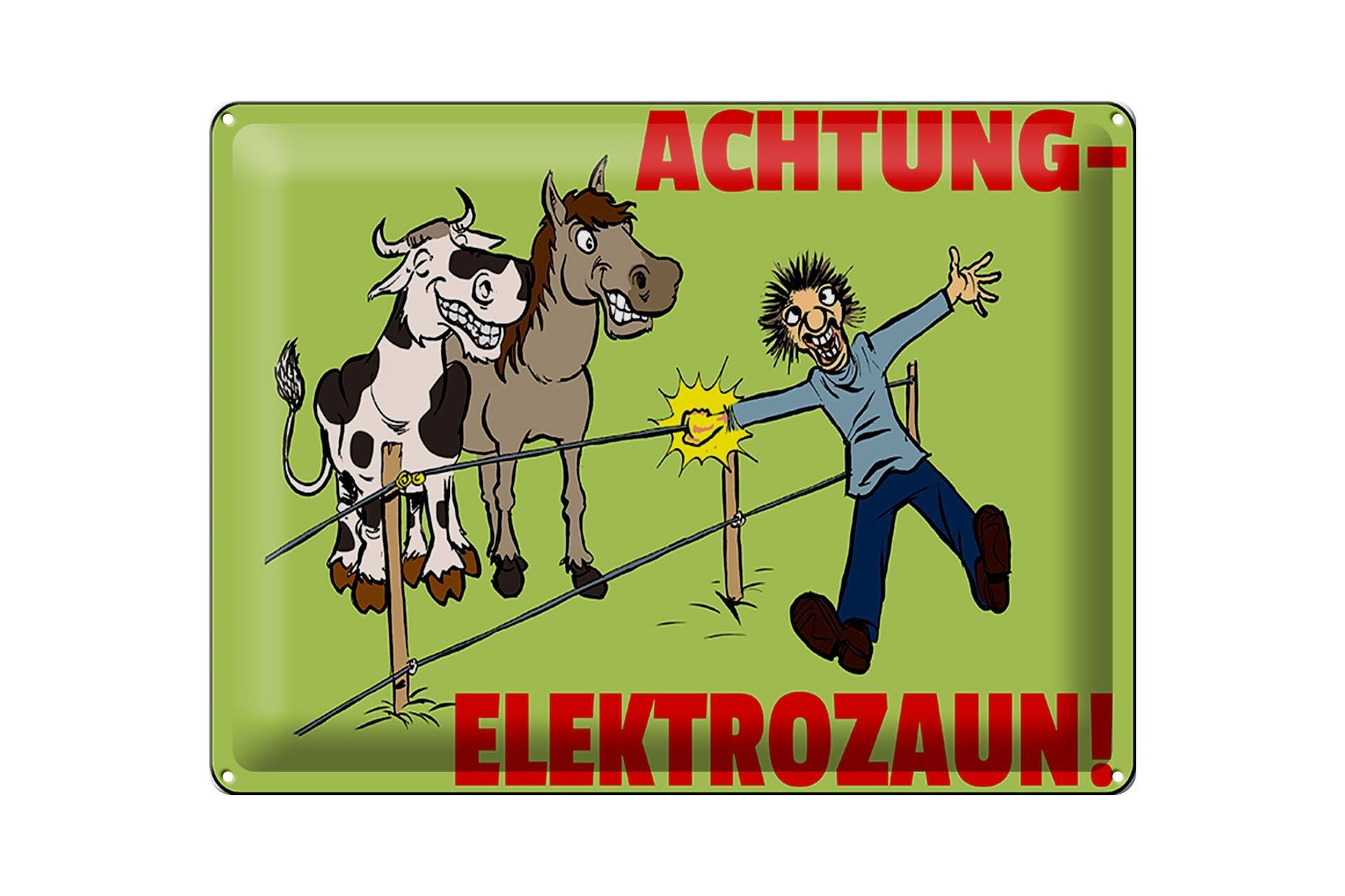 Targa in metallo 40x30 cm avviso animali attenti al recinto elettrificato