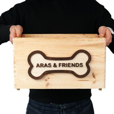 Aufbewahrungsbox für Hundespielzeug aus Holz