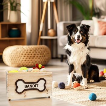 Boîte de rangement en bois pour jouets pour chiens 3
