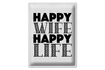 Panneau en étain disant Mme Happy Wife Happy Life, panneau blanc 30x40cm 1