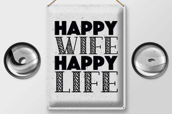 Panneau en étain disant Mme Happy Wife Happy Life, panneau blanc 30x40cm 2