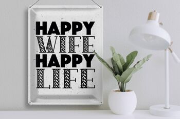 Panneau en étain disant Mme Happy Wife Happy Life, panneau blanc 30x40cm 3