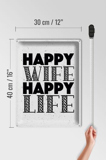 Panneau en étain disant Mme Happy Wife Happy Life, panneau blanc 30x40cm 4