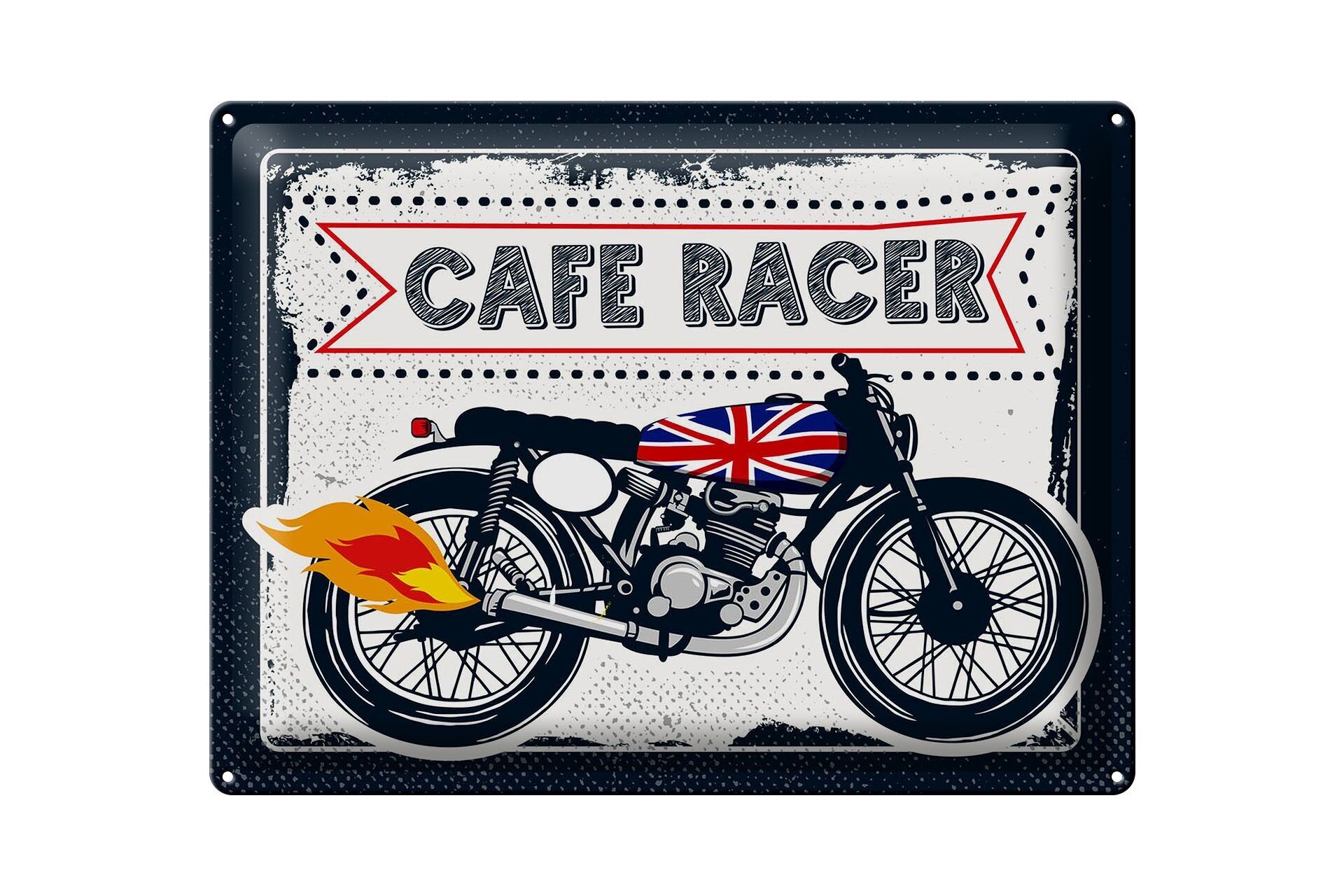 Targa in metallo Motorcycle Cafe Racer Motorcycle UK 40x30 cm bianca