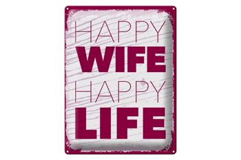 Panneau en étain disant Mme Happy Wife Happy Life 30x40cm 1