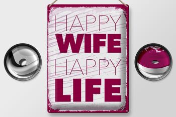 Panneau en étain disant Mme Happy Wife Happy Life 30x40cm 2