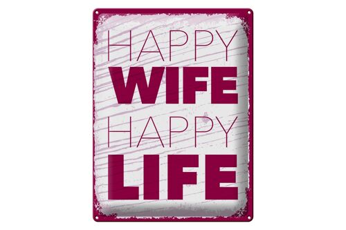 Blechschild Spruch Frau Happy wife happy Life 30x40cm