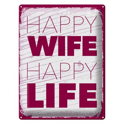 Blechschild Spruch Frau Happy wife happy Life 30x40cm