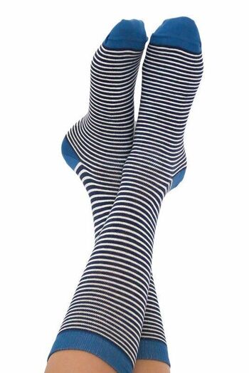 1308 | Chaussettes unisexes - bleu foncé-naturel (pack de 6) 2