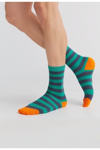 1319 | Chaussettes Mixte - Vert-Bleu Foncé-Orange (Lot de 6) 2