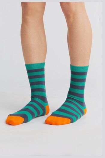 1319 | Chaussettes Mixte - Vert-Bleu Foncé-Orange (Lot de 6) 3