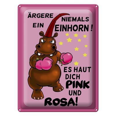 Blechschild Einhorn 30x40cm ärgere niemals haut pink rosa