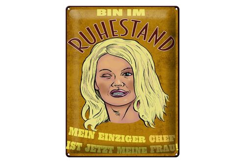 Blechschild Pinup 30x40cm bin Ruhestand Chef ist meine Frau