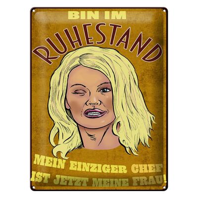 Blechschild Pinup 30x40cm bin Ruhestand Chef ist meine Frau