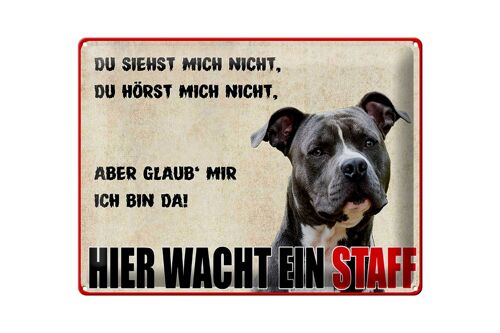 Blechschild Hinweis 40x30cm Hund Hier wacht ein Staff