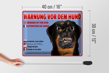 Panneau en étain avec avis, 40x30cm, avertissement concernant les chiens, plusieurs langues 4