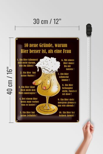 Plaque en tôle 30x40cm 10 raisons pour lesquelles la bière est meilleure qu'une femme 4