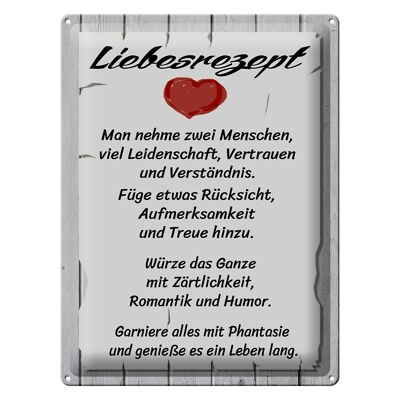 Blechschild Spruch 30x40cm Liebesrezept nehme 2 Menschen