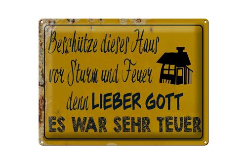 Blechschild Spruch 40x30cm beschütze Haus vor Sturm Feuer