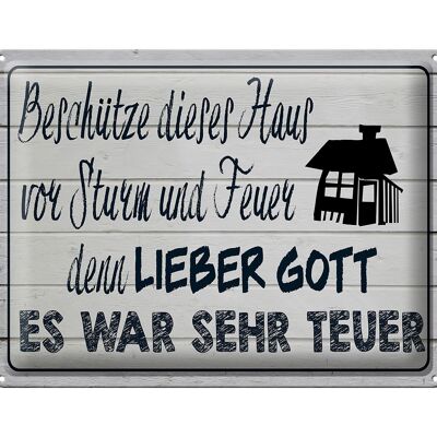 Tin sign saying 40x30cm protect this house from storm