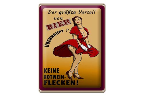 Blechschild Pinup 30x40cm Vorteil Bier keine Rotweinflecken