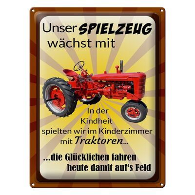 Blechschild Spruch 30x40cm Spielzeug wächst mit Traktor