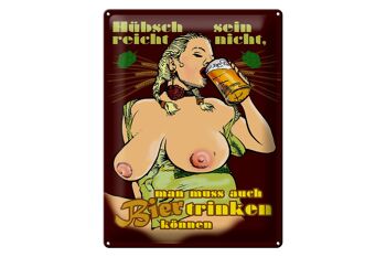 Plaque en tôle Pinup 30x40cm Jolie ne suffit pas pour boire de la bière 1