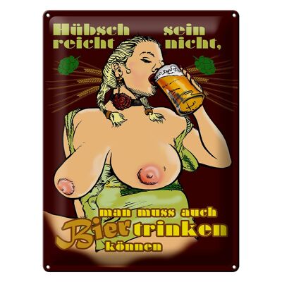 Cartel de chapa Pinup 30x40cm Lo bonito no es suficiente para beber cerveza