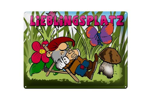 Blechschild Spruch 40x30cm Lieblingsplatz Zwerg im Garten