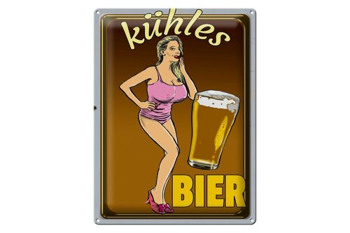 Blechschild Pinup 30x40cm kühles Bier