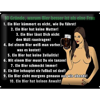 Blechschild Pinup 40x30cm 10 Gründe Bier besser als Frau