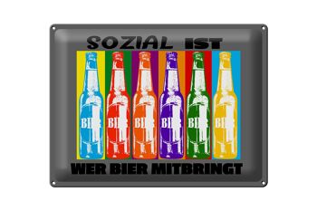 Plaque en tôle 40x30cm "social is who bring beer" 1