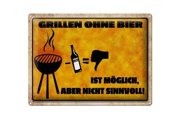 Plaque en tôle indiquant 40x30cm Griller sans bière possible mais 1