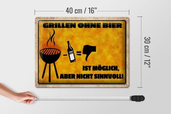 Plaque en tôle indiquant 40x30cm Griller sans bière possible mais 4