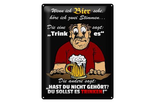 Blechschild Spruch 30x40cm wenn ich Bier sehe höre ich 2