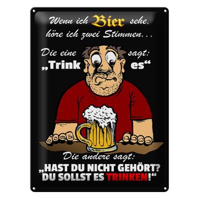 Blechschild Spruch 30x40cm wenn ich Bier sehe höre ich 2