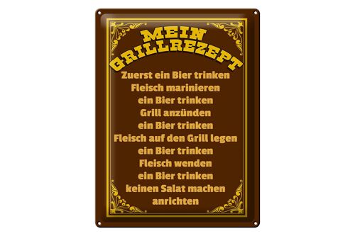 Blechschild Spruch 30x40cm mein Grillrezept zuerst ein Bier