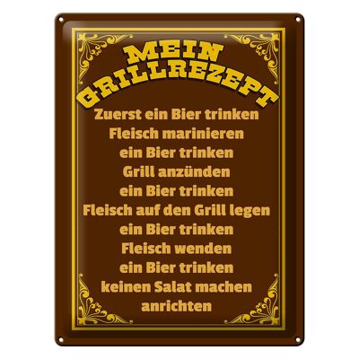 Blechschild Spruch 30x40cm mein Grillrezept zuerst ein Bier