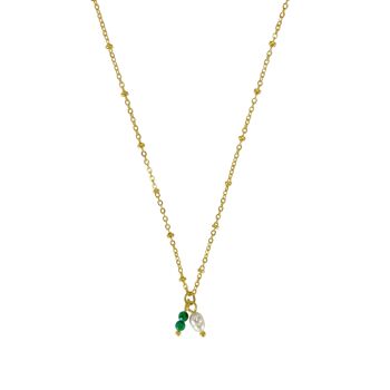 Collier Perle & Malachite Or