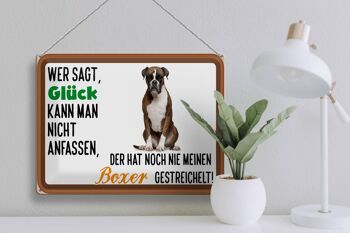 Plaque en étain disant 40x30cm Le bonheur ne touche pas au chien boxer 3