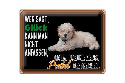 Blechschild Spruch 40x30cm Glück nicht anfassen Pudel Hund